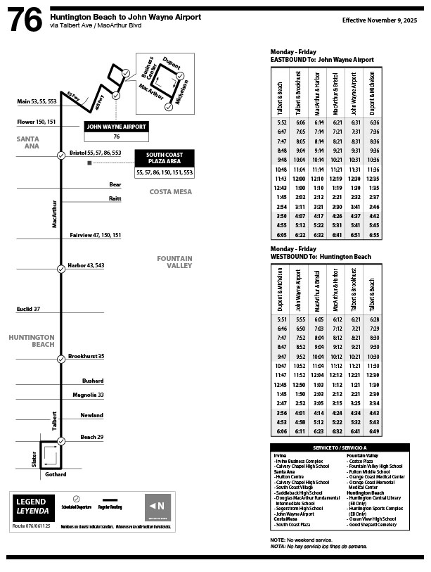 Octa Maps And Schedules Ocbus Maps And Schedules -- Route 76