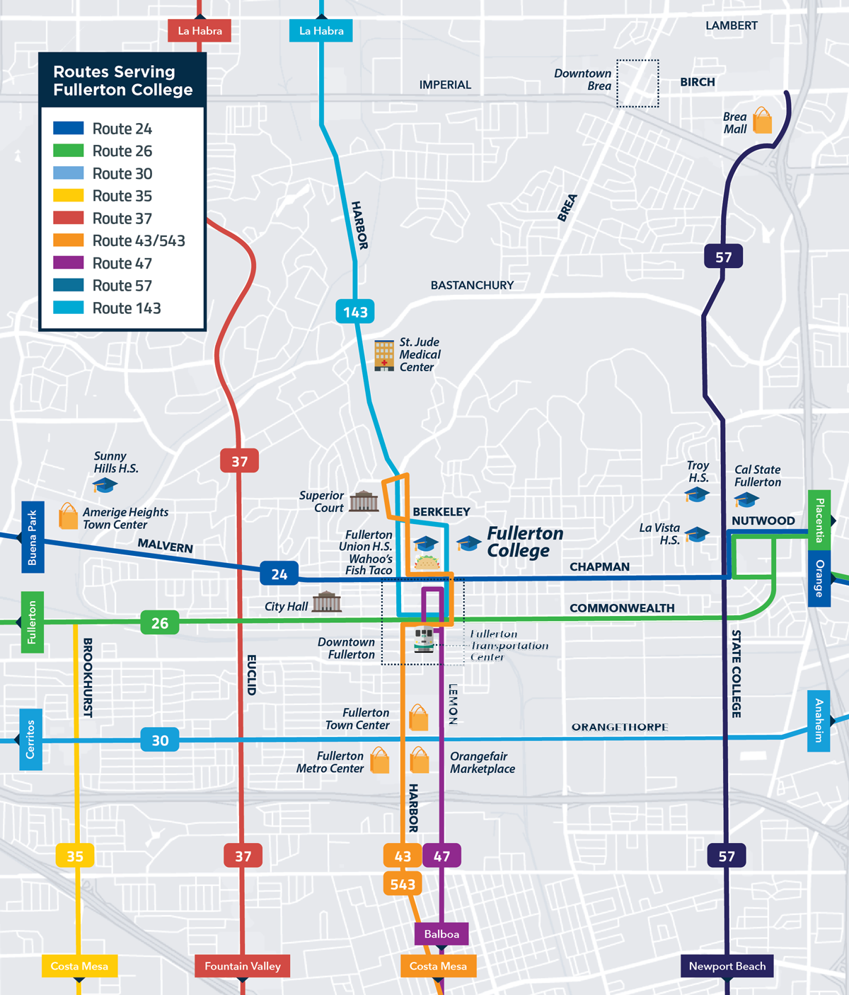 Fullerton College bus service map