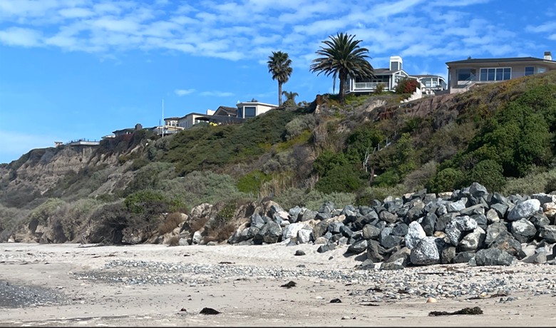 Transition from riprap to southern end of shoreline protection structure