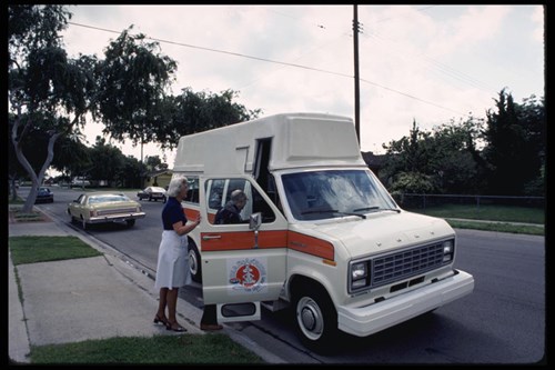 A dial a ride vehicle at a stop