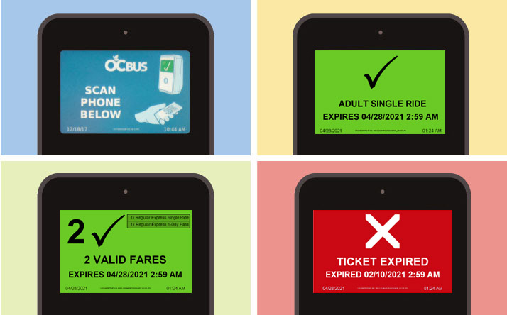 Validator screens for use with OC Bus App