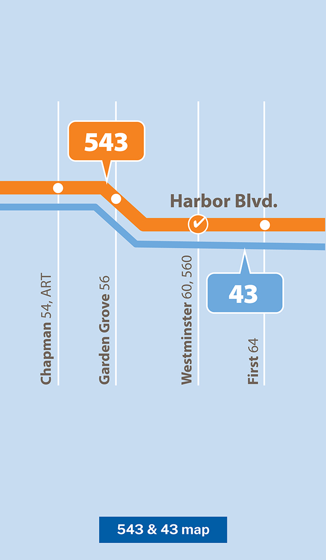 OC Bus Rapid Service Route 43, 543 Map