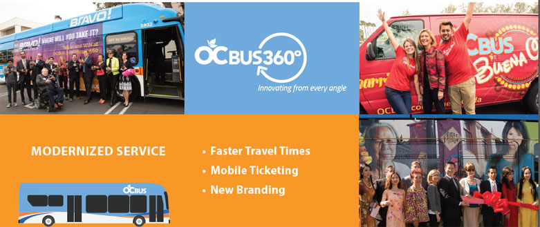 Broavo bus, OC Bus360 logo and OCBus Van image